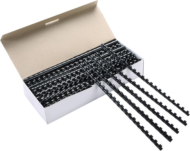 MYFULLY 100 Pack 21 Ring Plastic Comb Binding Spines | 1/4 Inch Diameter, 20 Sheet Capacity, A4, Black Binding Comb (1/4" (20 Sheet Capacity)) - Image 1